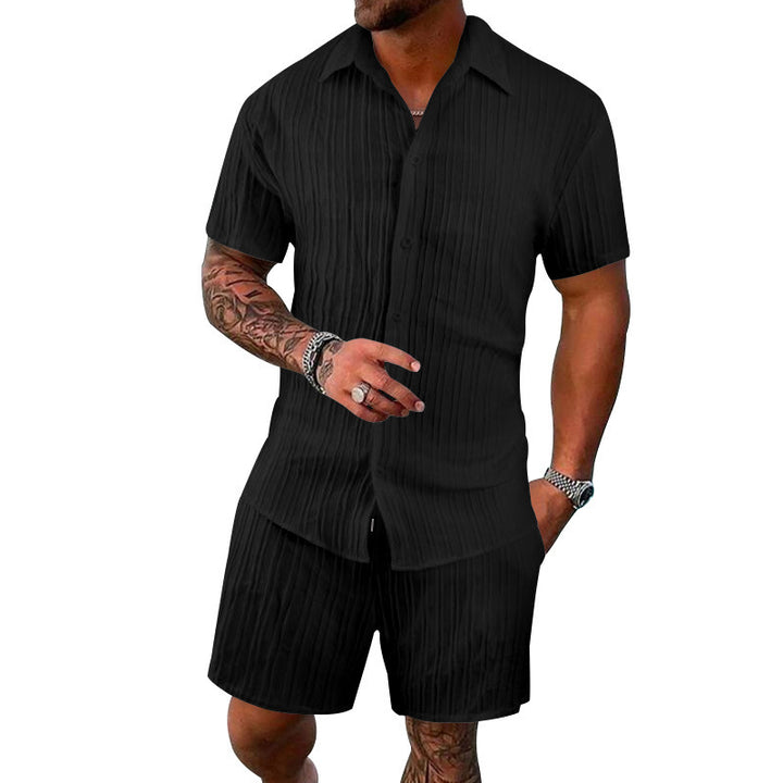 Herrarnas luftig kortärmad skjorta och shorts-set med strukturerad design Mirla-Eva Jonsson