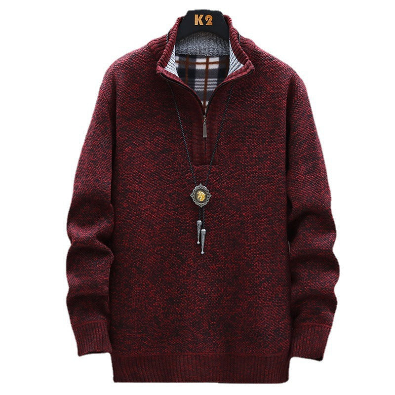 Herrarnas moderiktiga stickad tröja med halv dragkedja och olika texturer Eva Jonsson-Eva Jonsson