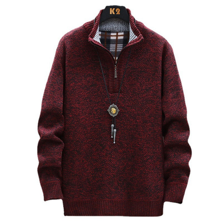 Herrarnas moderiktiga stickad tröja med halv dragkedja och olika texturer Eva Jonsson-Eva Jonsson