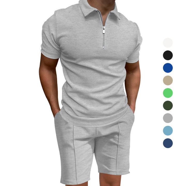 Herrarnas polo- och short-set med modern dragkedja och elastisk midja Mirla-Eva Jonsson