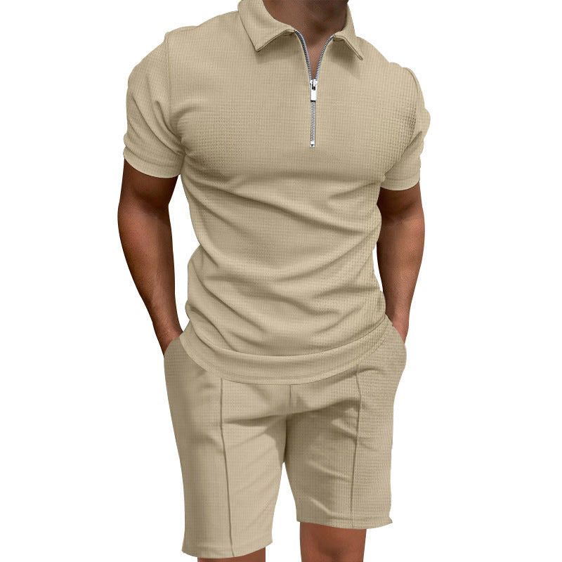 Herrarnas polo- och short-set med modern dragkedja och elastisk midja Mirla-Eva Jonsson