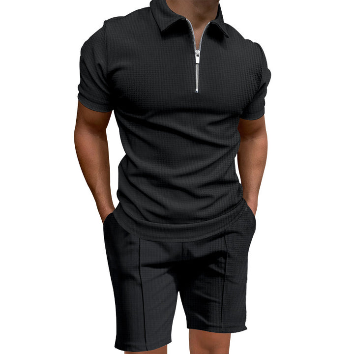 Herrarnas polo- och short-set med modern dragkedja och elastisk midja Mirla-Eva Jonsson