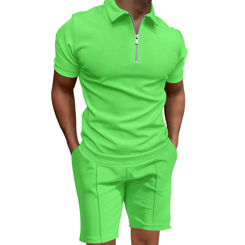 Herrarnas polo- och short-set med modern dragkedja och elastisk midja Mirla-Eva Jonsson