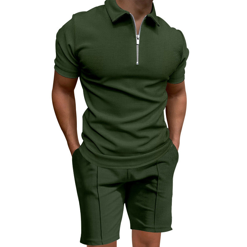 Herrarnas polo- och short-set med modern dragkedja och elastisk midja Mirla-Eva Jonsson