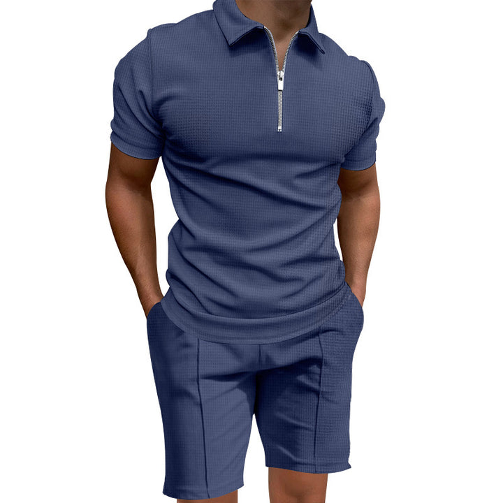 Herrarnas polo- och short-set med modern dragkedja och elastisk midja Mirla-Eva Jonsson