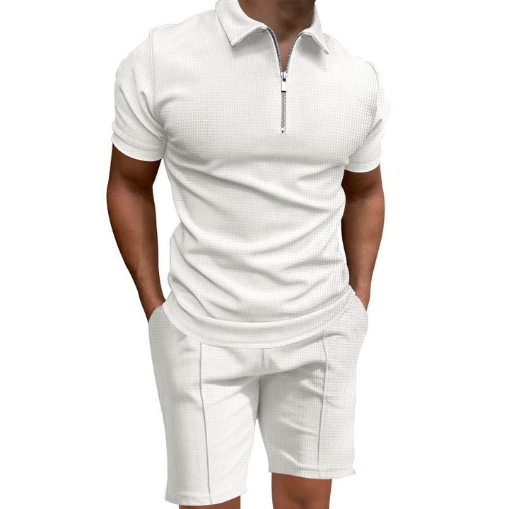 Herrarnas polo- och short-set med modern dragkedja och elastisk midja Mirla-Eva Jonsson