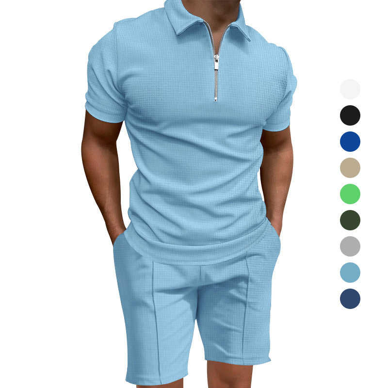 Herrarnas polo- och short-set med modern dragkedja och elastisk midja Mirla-Eva Jonsson