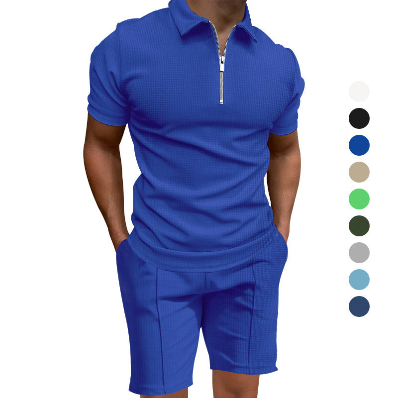 Herrarnas polo- och short-set med modern dragkedja och elastisk midja Mirla-Eva Jonsson