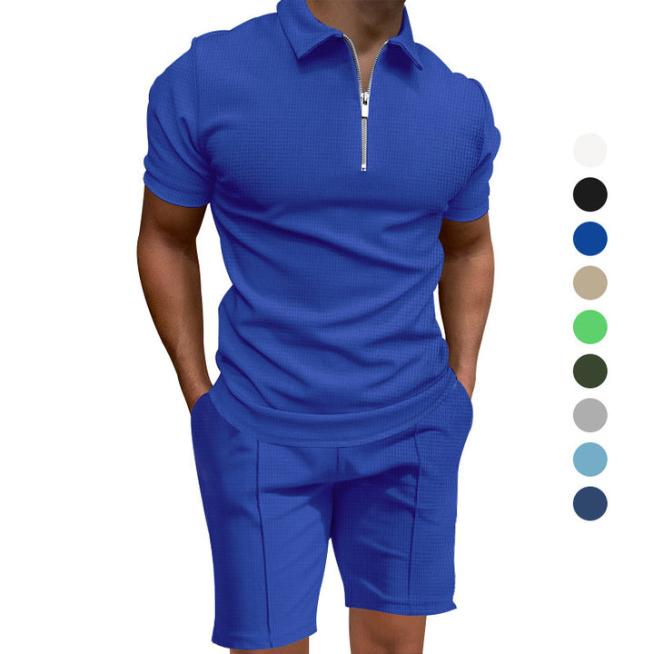 Herrarnas polo- och short-set med modern dragkedja och elastisk midja Mirla-Eva Jonsson