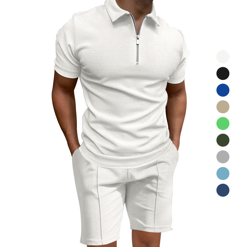 Herrarnas polo- och short-set med modern dragkedja och elastisk midja Mirla-Eva Jonsson
