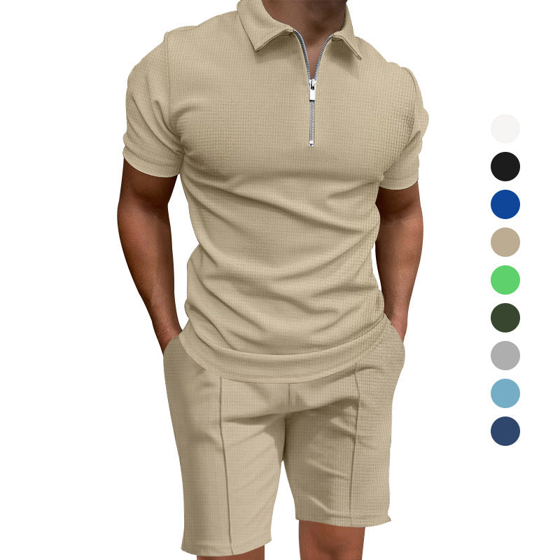 Herrarnas polo- och short-set med modern dragkedja och elastisk midja Mirla-Eva Jonsson