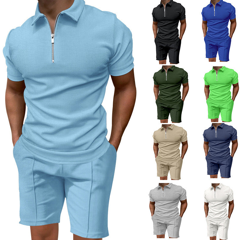 Herrarnas polo- och short-set med modern dragkedja och elastisk midja Mirla-Eva Jonsson