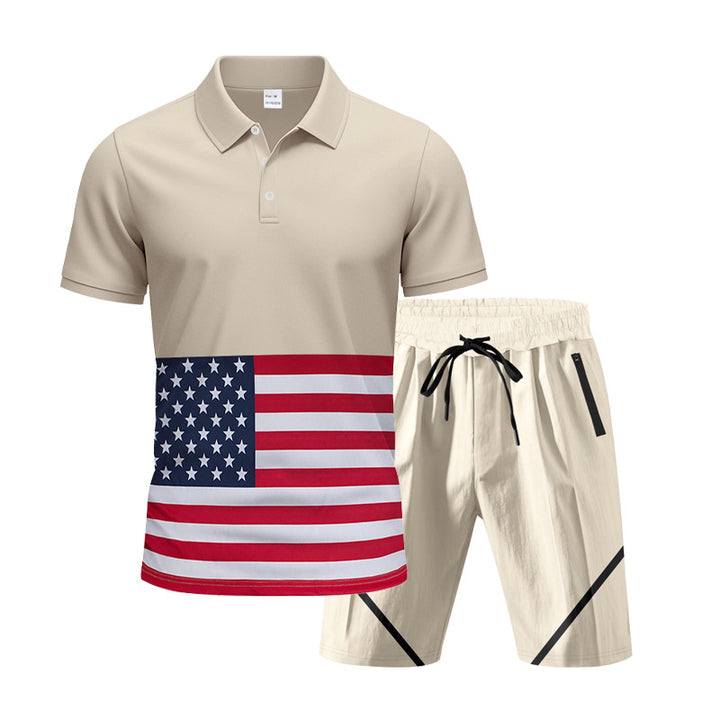 Herrarnas polo- och shorts-set med flaggmotiv och elastisk midja Mirla-Eva Jonsson