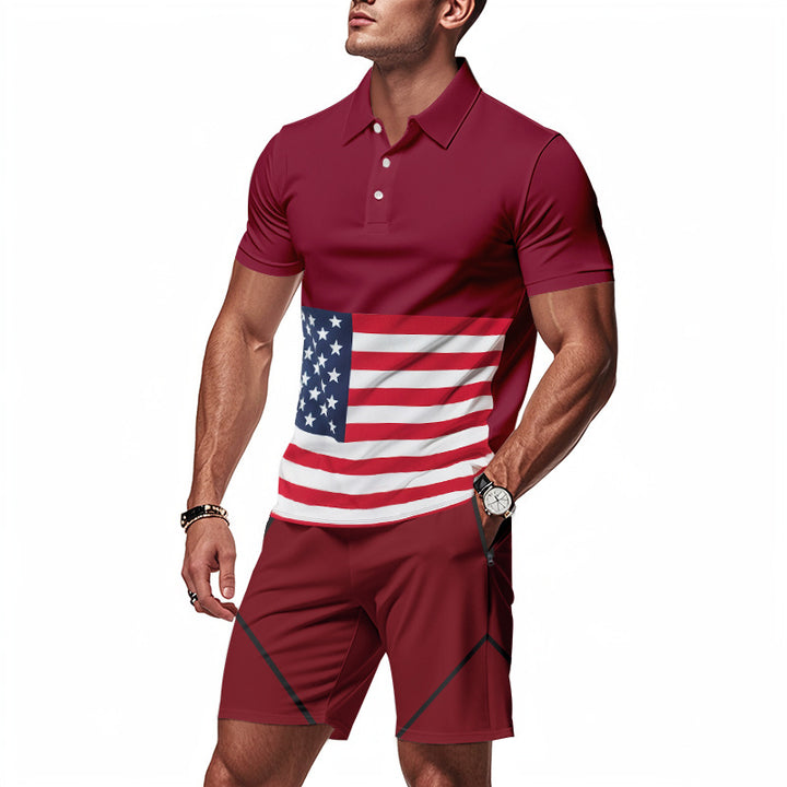 Herrarnas polo- och shorts-set med flaggmotiv och elastisk midja Mirla-Eva Jonsson