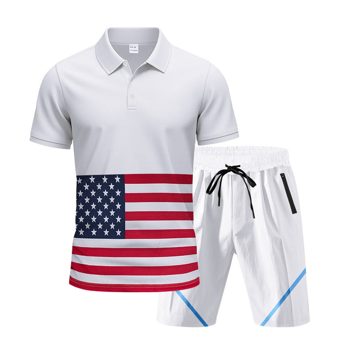 Herrarnas polo- och shorts-set med flaggmotiv och elastisk midja Mirla-Eva Jonsson