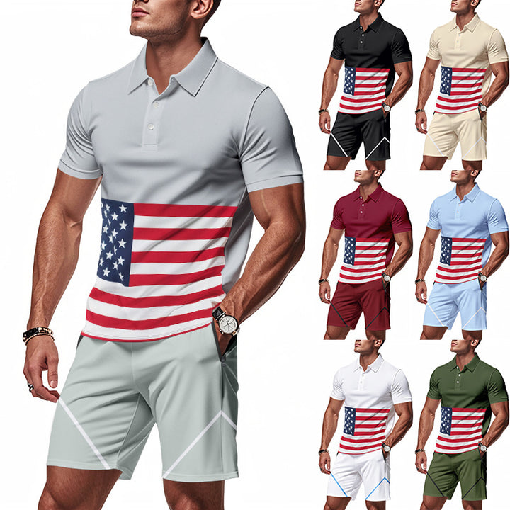 Herrarnas polo- och shorts-set med flaggmotiv och elastisk midja Mirla-Eva Jonsson