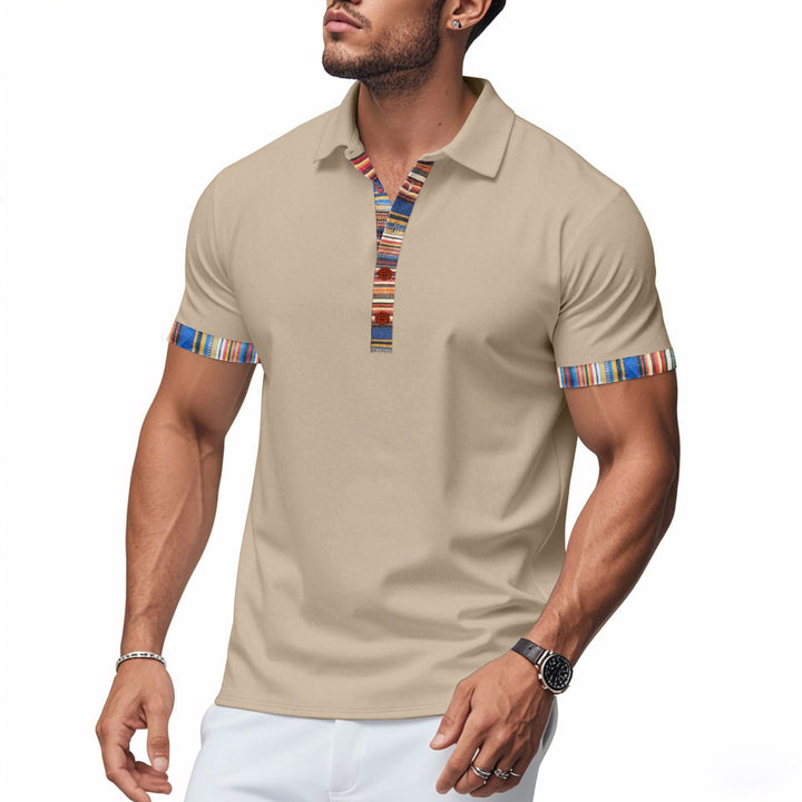 Herrarnas polo t-shirt med modern V-hals och färggmönster Mirla-Eva Jonsson