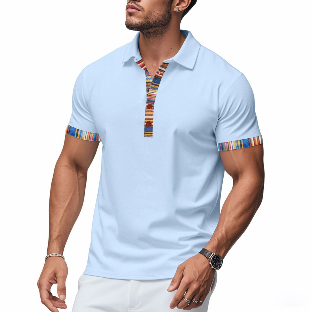 Herrarnas polo t-shirt med modern V-hals och färggmönster Mirla-Eva Jonsson