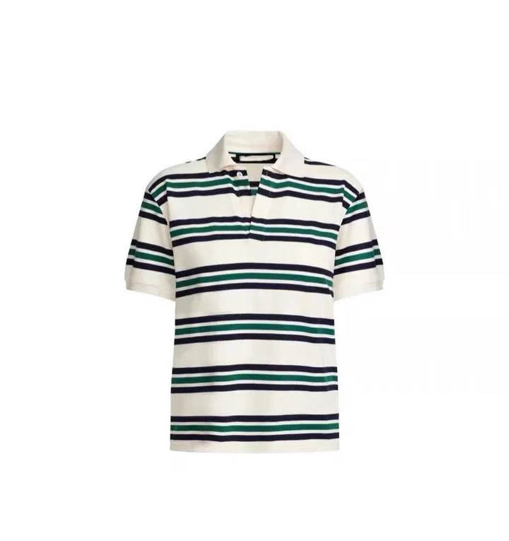 Herrarnas polo t-shirt med modern randig mönster och avslappnad passform Mirla-Eva Jonsson