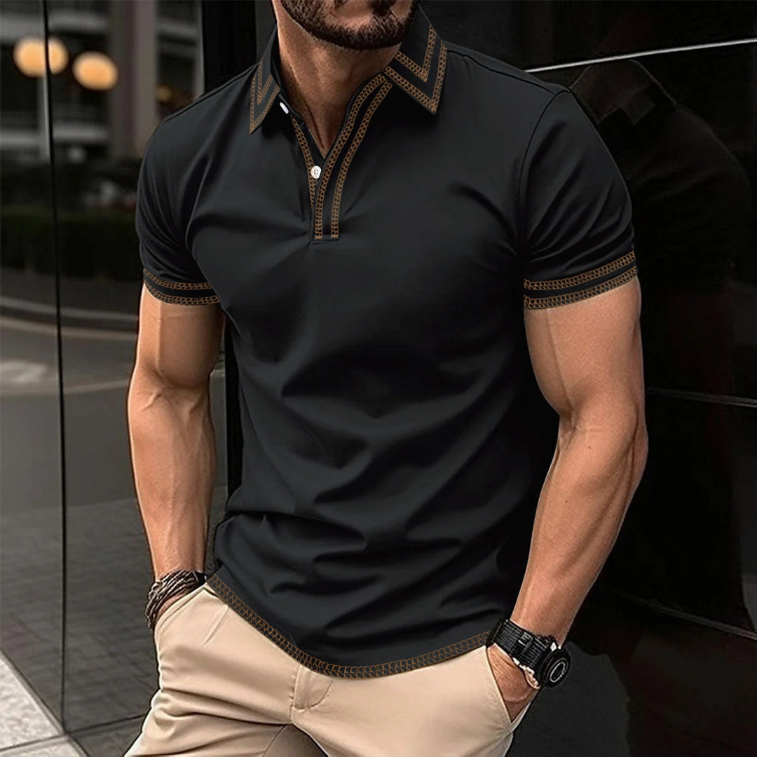Herrarnas poloshirt med modern kontrastkrage och andningsbart material Mirla-Eva Jonsson