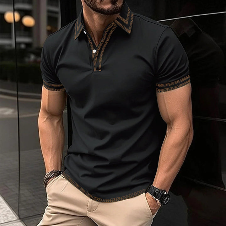 Herrarnas poloshirt med modern kontrastkrage och andningsbart material Mirla-Eva Jonsson