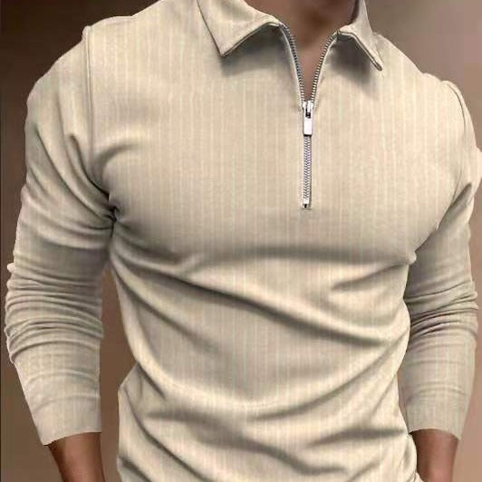 Herrarnas polotröja med dragkedja och randmönster Eva Jonsson-Eva Jonsson