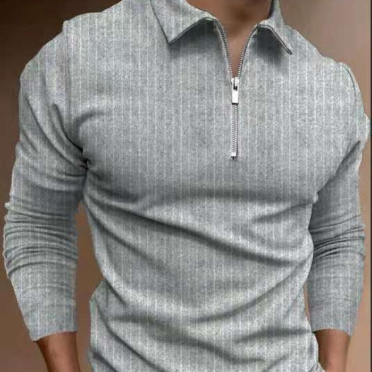 Herrarnas polotröja med dragkedja och randmönster Eva Jonsson-Eva Jonsson