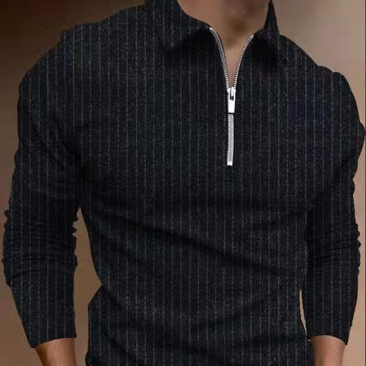 Herrarnas polotröja med dragkedja och randmönster Eva Jonsson-Eva Jonsson