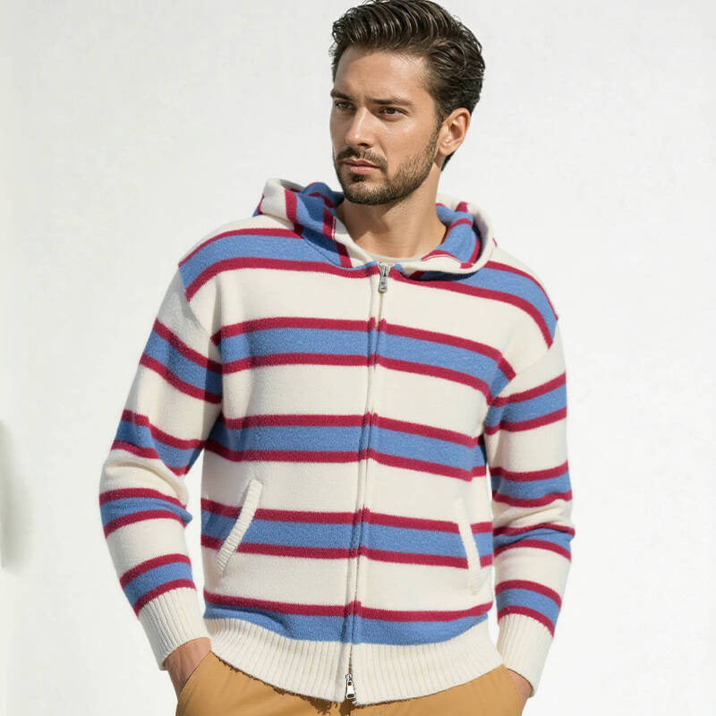 Herrarnas randiga hoodie med hel dragkedja och elastiska muddar Eva Jonsson-Eva Jonsson