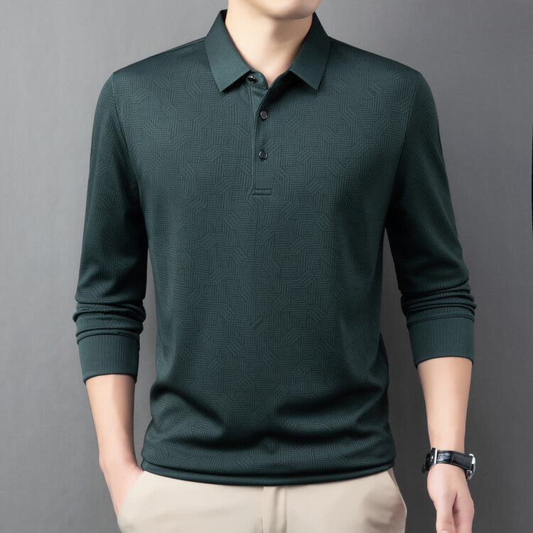 Herrarnas stiliga långärmad polo med strukturerad design och andningsaktiga egenskaper Eva Jonsson-Eva Jonsson