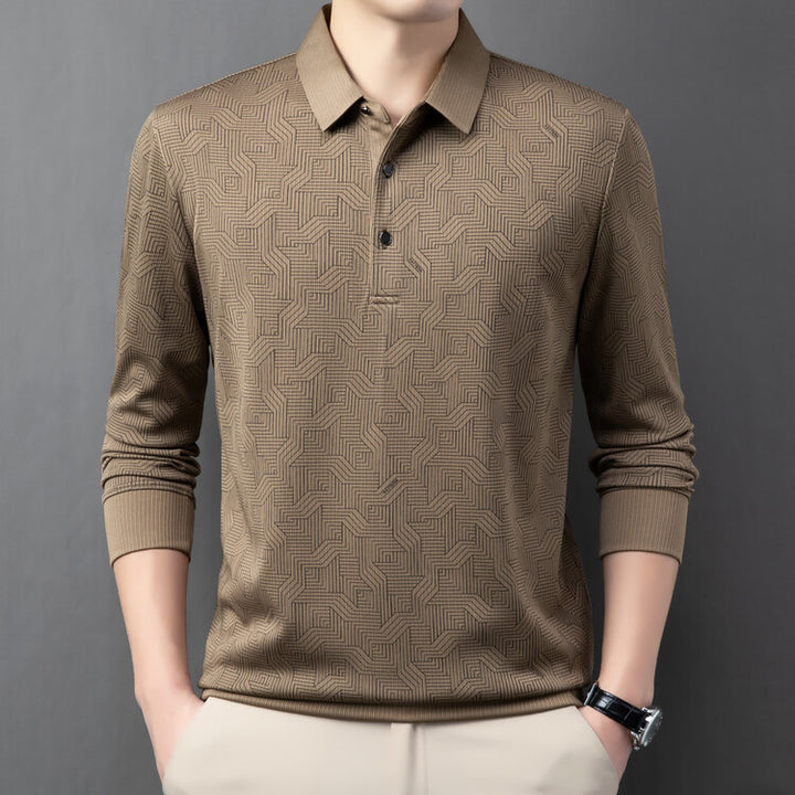 Herrarnas stiliga långärmad polo med strukturerad design och andningsaktiga egenskaper Eva Jonsson-Eva Jonsson