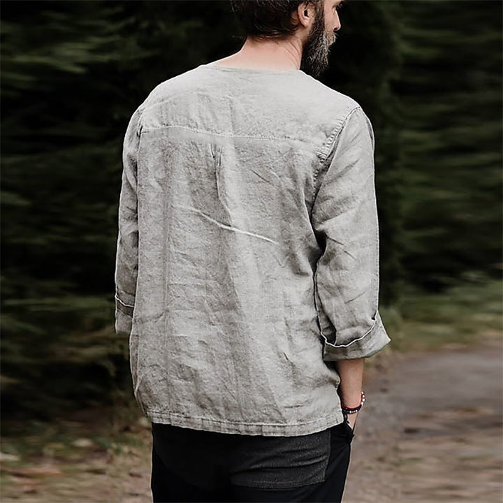 Herrars avslappnade linne skjorta med halvärmar Eva Jonsson-Eva Jonsson