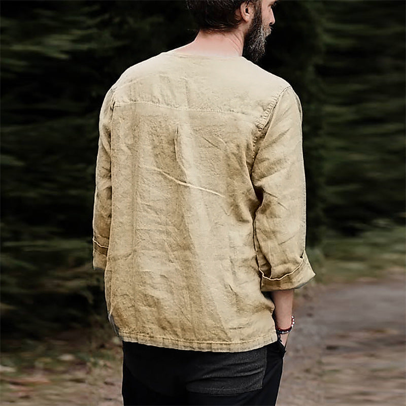 Herrars avslappnade linne skjorta med halvärmar Eva Jonsson-Eva Jonsson