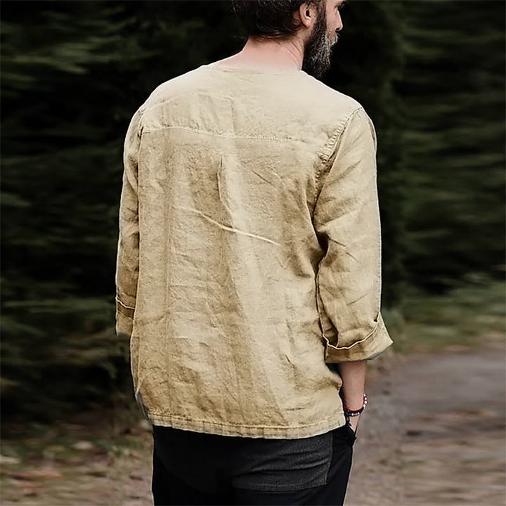 Herrars avslappnade linne skjorta med halvärmar Eva Jonsson-Eva Jonsson