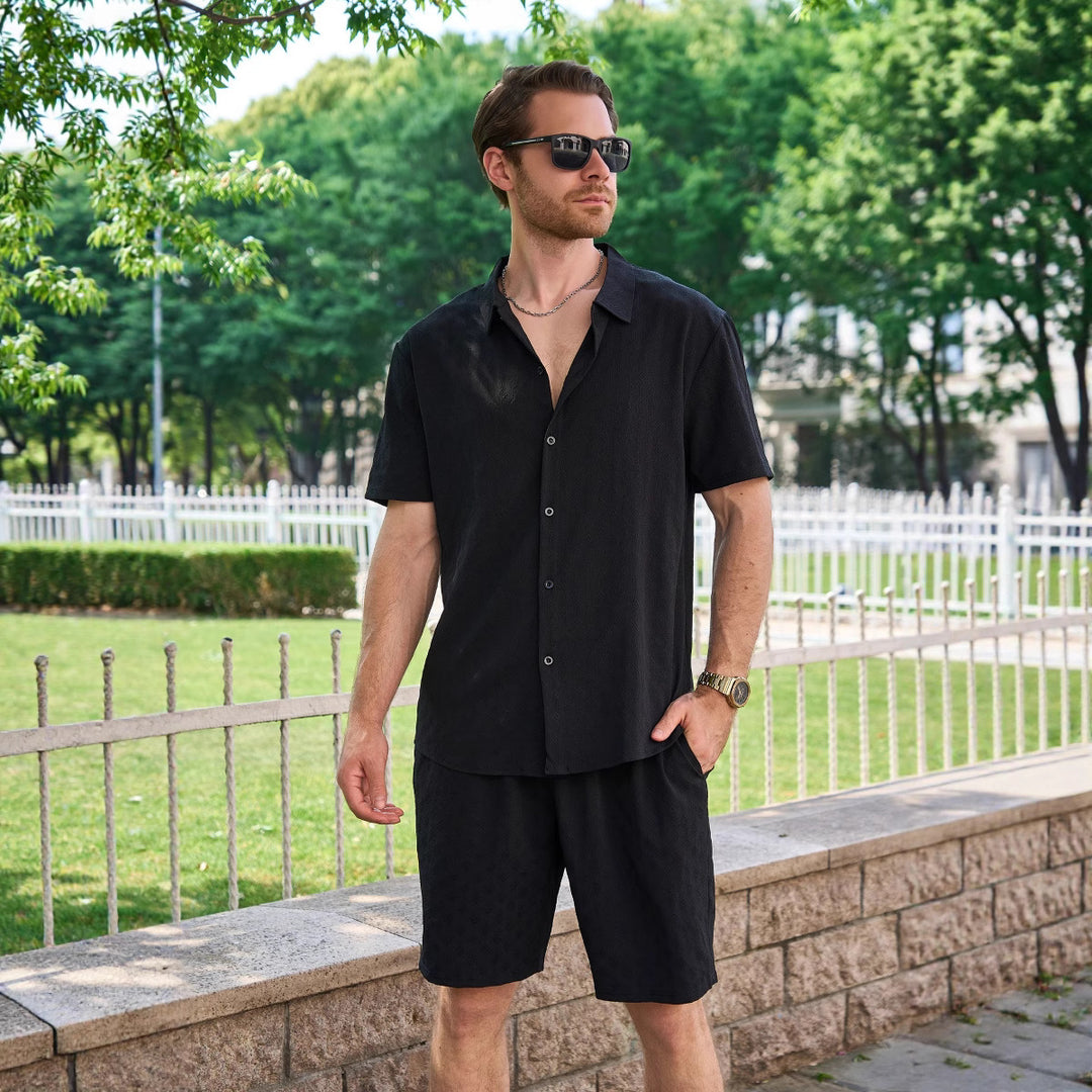Herrars kortärmad skjorta och shorts set Mirla-Eva Jonsson