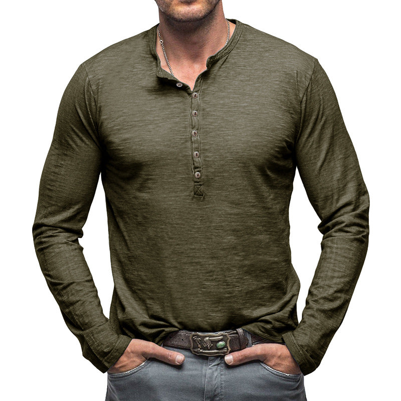 Herrars långärmad Henley-tröja med modernt knapplistdesign Mirla-Eva Jonsson