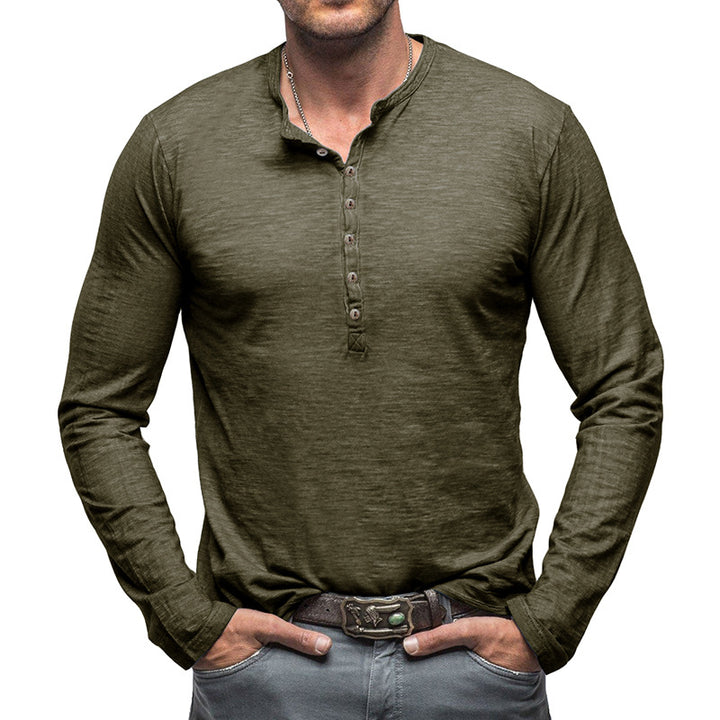 Herrars långärmad Henley-tröja med modernt knapplistdesign Mirla-Eva Jonsson