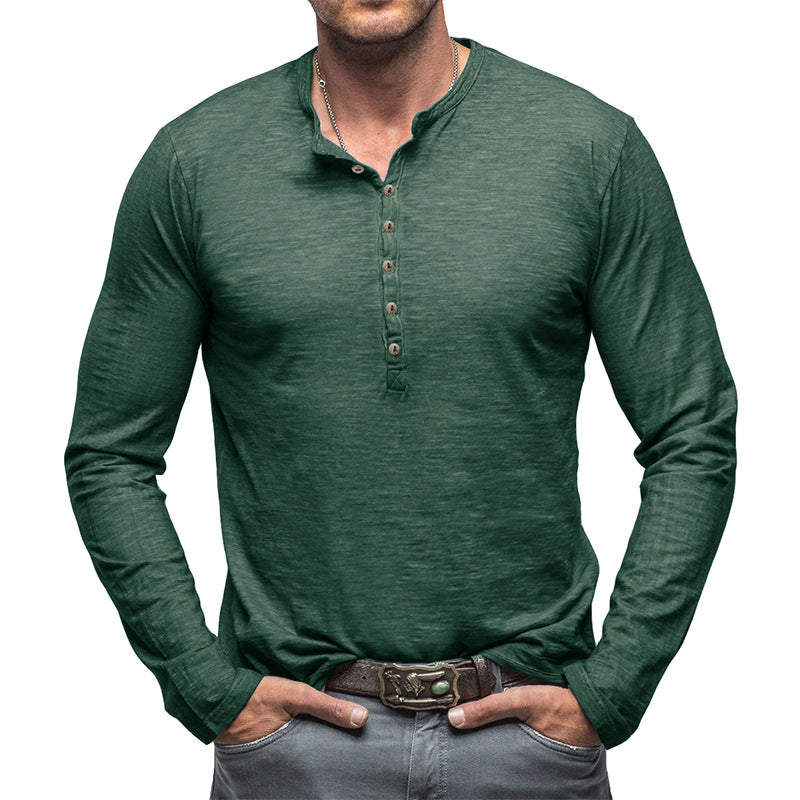 Herrars långärmad Henley-tröja med modernt knapplistdesign Mirla-Eva Jonsson