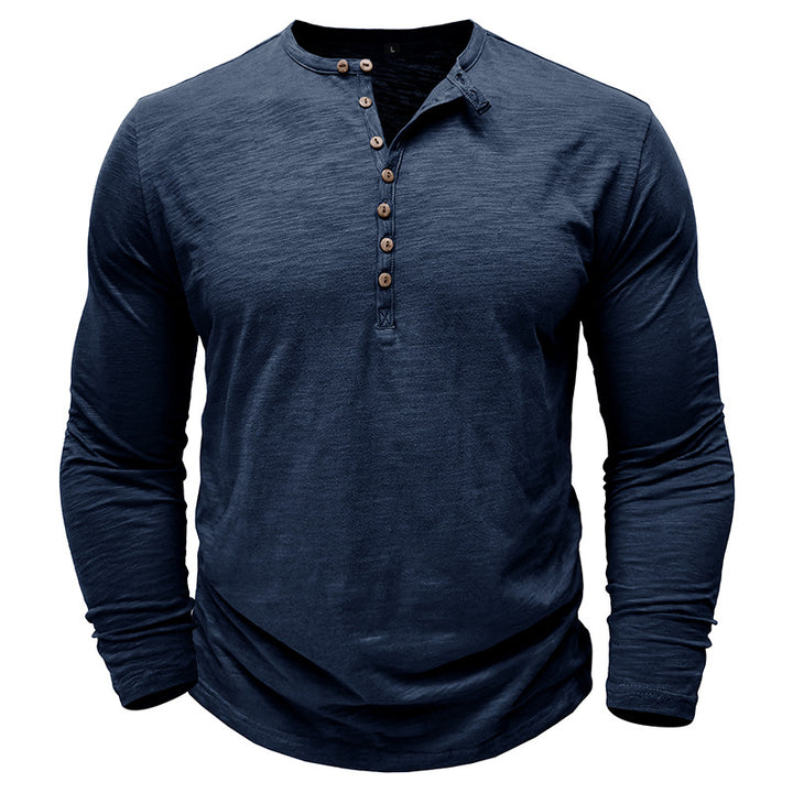 Herrars långärmad Henley-tröja med modernt knapplistdesign Mirla-Eva Jonsson