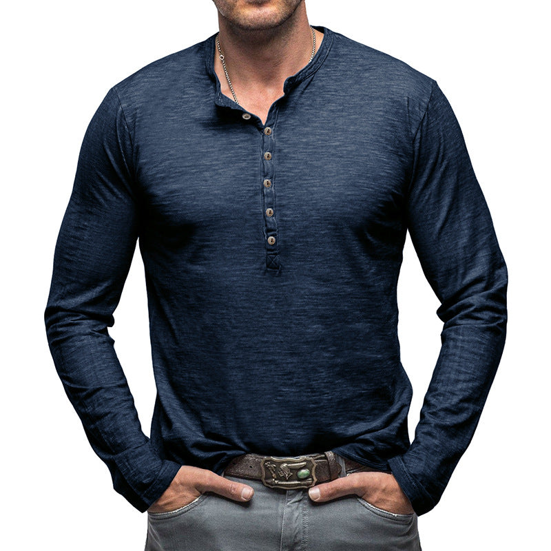 Herrars långärmad Henley-tröja med modernt knapplistdesign Mirla-Eva Jonsson