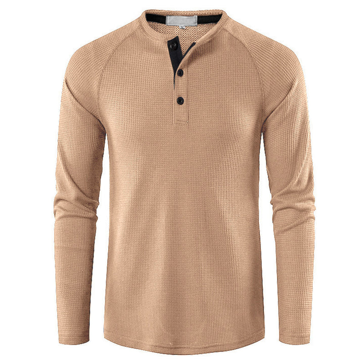 Herrars långärmad Henley-tröja med texturerad yta Mirla-Eva Jonsson