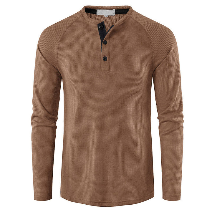 Herrars långärmad Henley-tröja med texturerad yta Mirla-Eva Jonsson