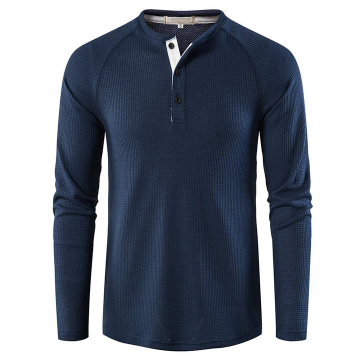 Herrars långärmad Henley-tröja med texturerad yta Mirla-Eva Jonsson