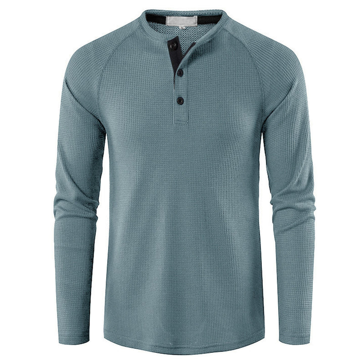 Herrars långärmad Henley-tröja med texturerad yta Mirla-Eva Jonsson
