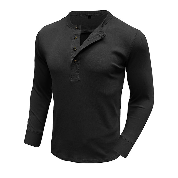 Herrars långärmad henley skjorta med modern knappslå Mirla-Eva Jonsson