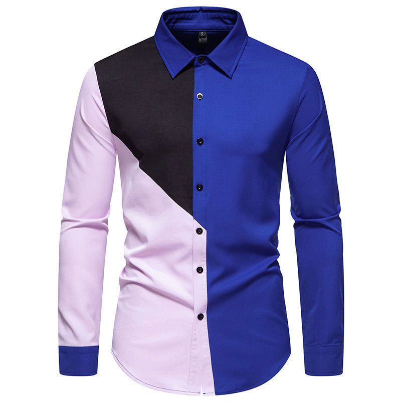 Herrars långärmad skjorta med geometrisk färgblockdesign och modern krage Eva Jonsson-Eva Jonsson