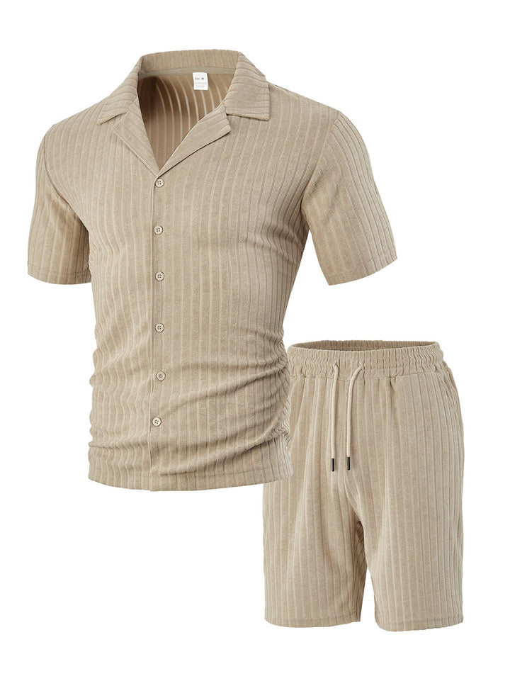 Herren Avslappnad Kortärmad Topp och Shorts Set med Strukturerad Design Mirla-Eva Jonsson