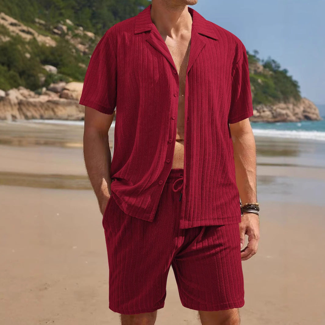 Herren Avslappnad Kortärmad Topp och Shorts Set med Strukturerad Design Mirla-Eva Jonsson