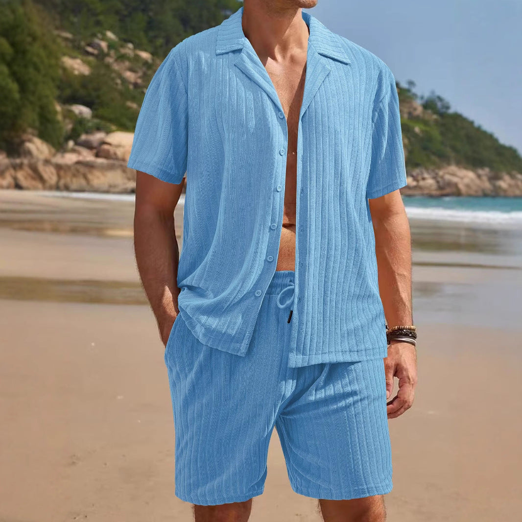 Herren Avslappnad Kortärmad Topp och Shorts Set med Strukturerad Design Mirla-Eva Jonsson