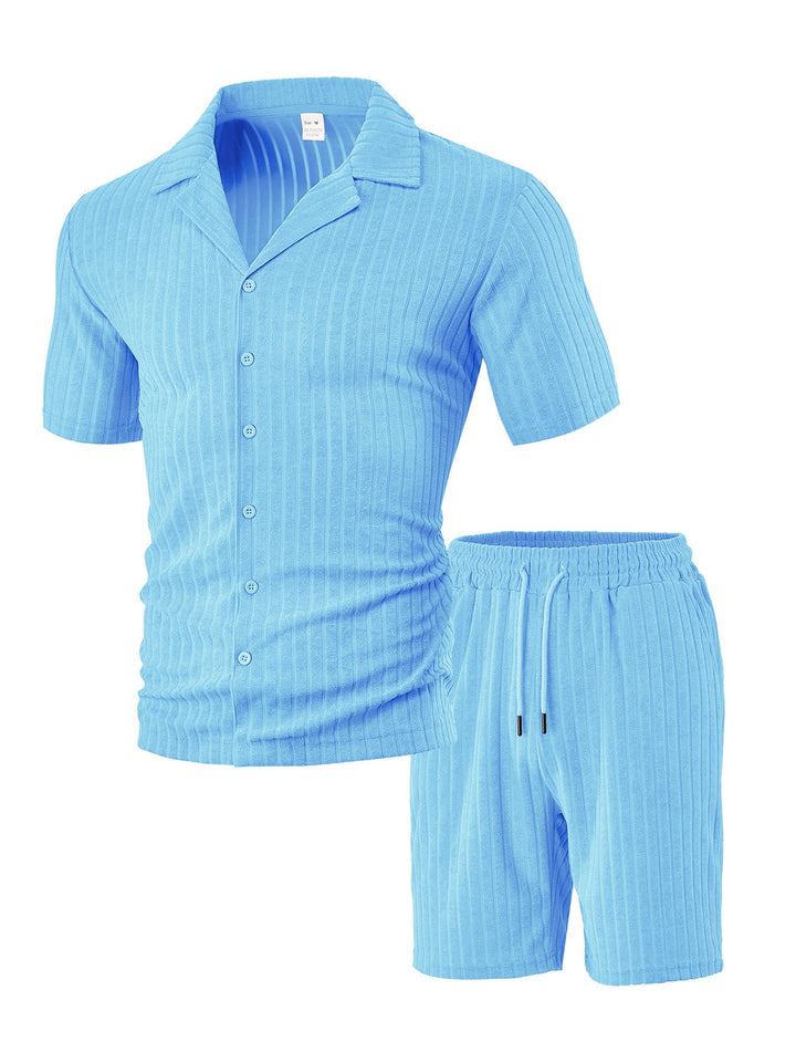 Herren Avslappnad Kortärmad Topp och Shorts Set med Strukturerad Design Mirla-Eva Jonsson